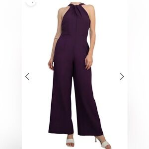 Julia Jordan Plum Halter-Neck Wide-Leg Jumpsuit